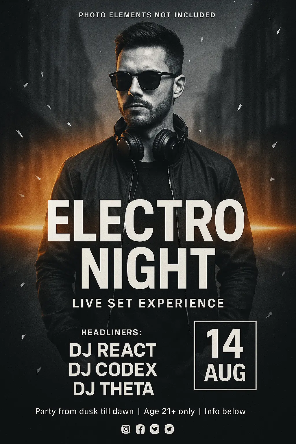 Modern Music Poster template with bold DJ and neon effects