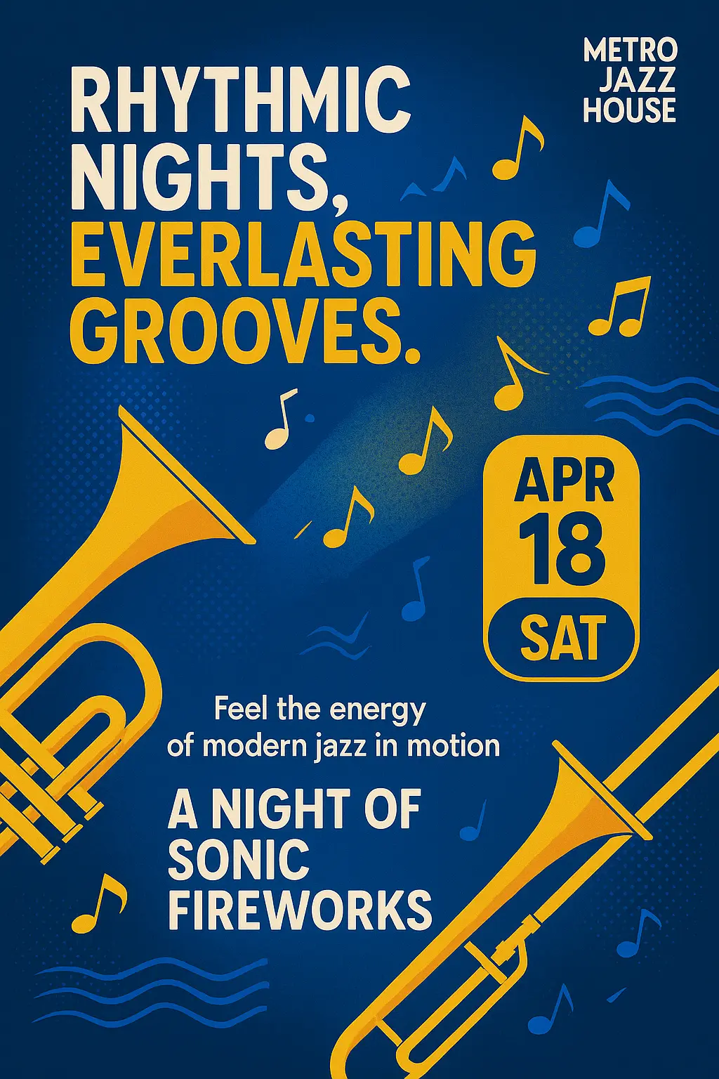 Bold jazz-themed Music Poster template with trumpet graphics