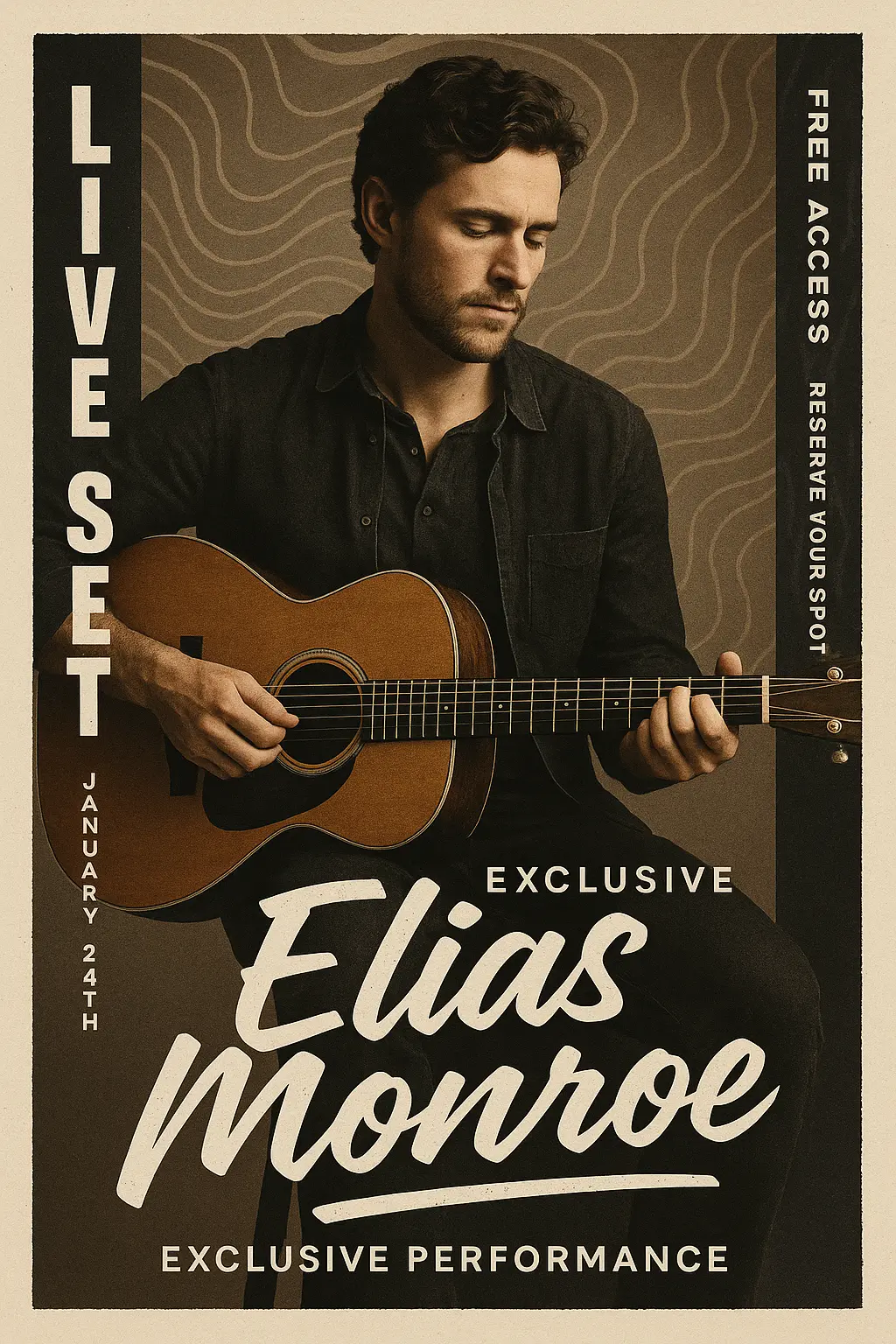 Soulful Music Poster template with male artist and guitar