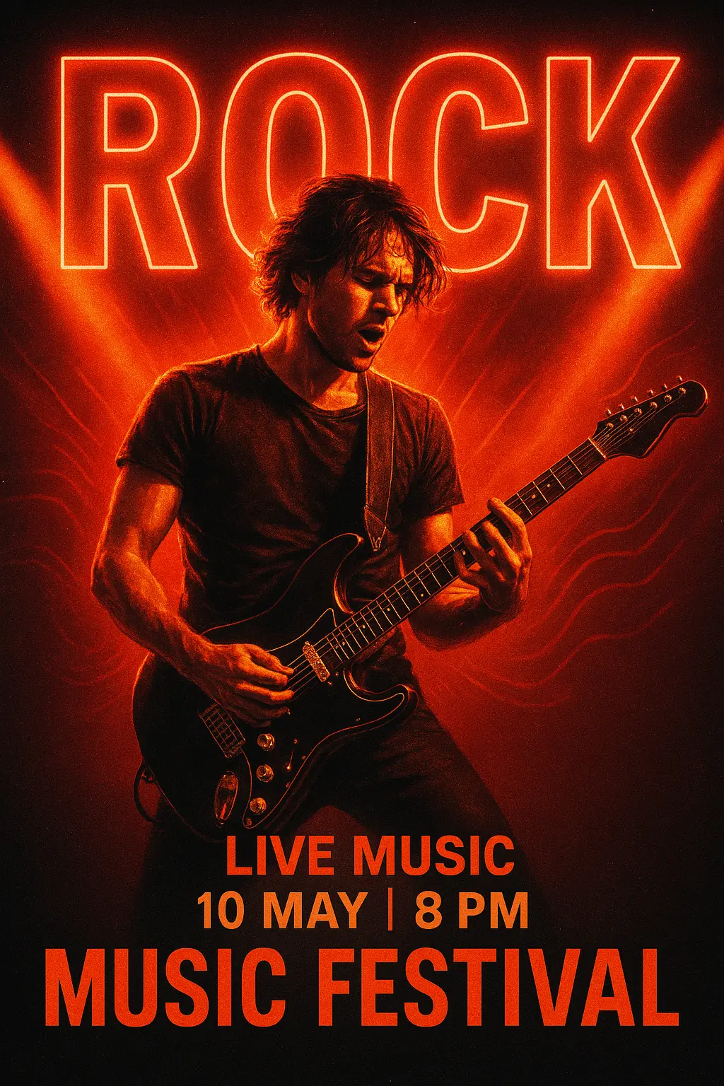 Rock Music Poster template with guitarist and dramatic lighting