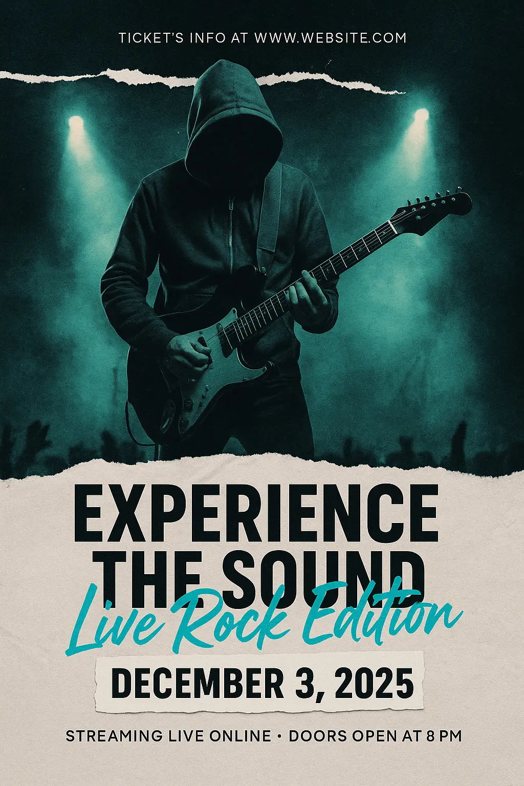 Gritty alt-rock Music Poster template with hooded guitarist and bold text