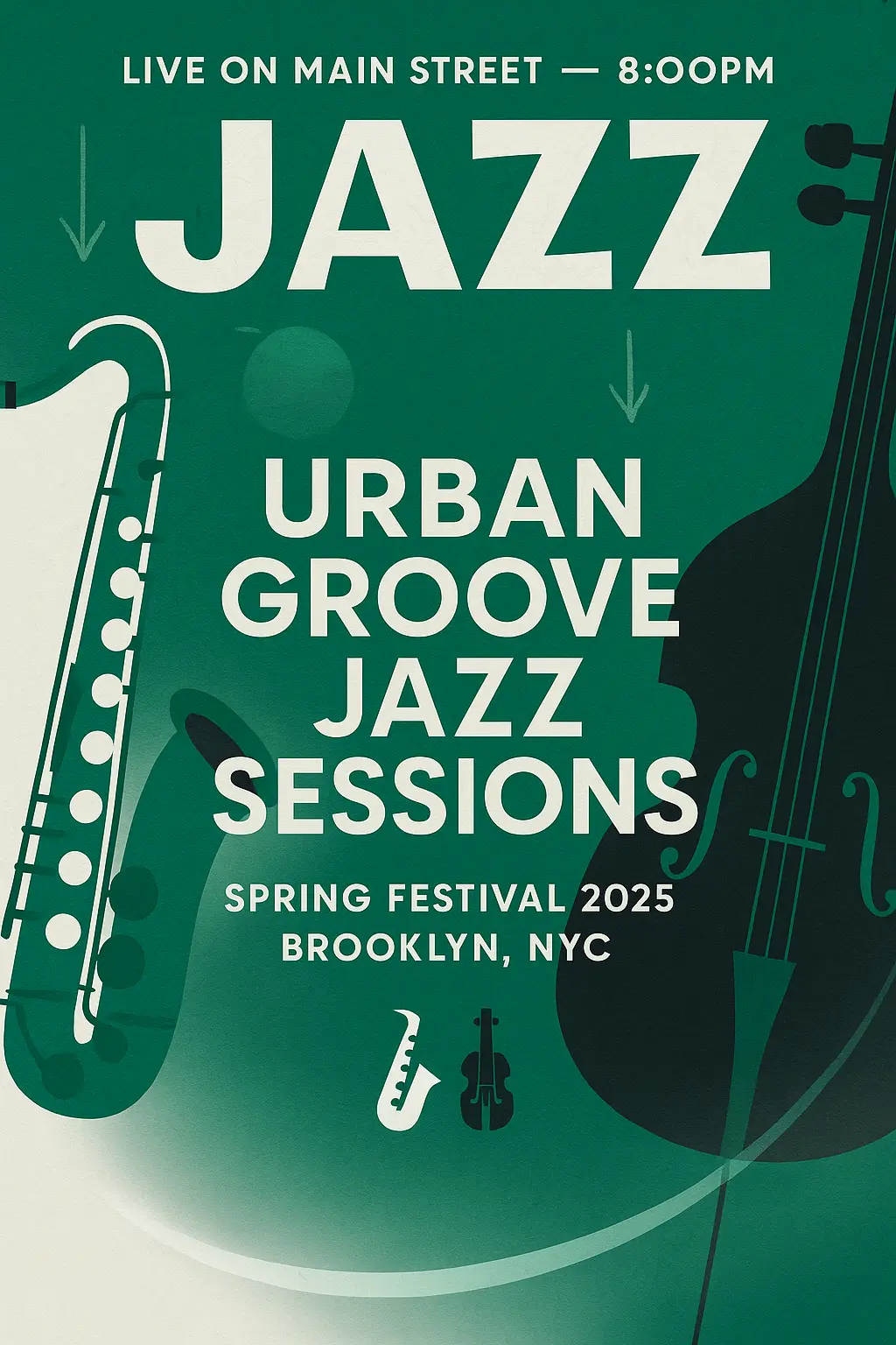 Elegant jazz Music Poster template with green instruments and bold text