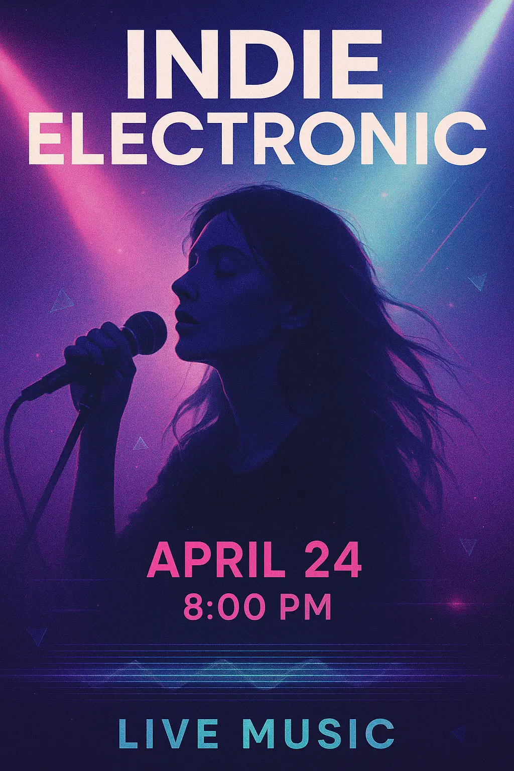 Indie electronic Music Poster template with vaporwave silhouette