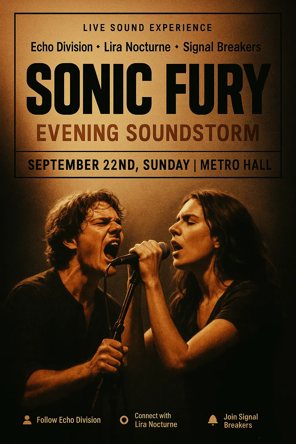 Moody Music Poster template with singers and bold headline