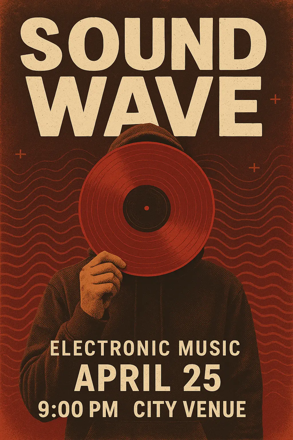 Urban electronic Music Poster template in red tones.