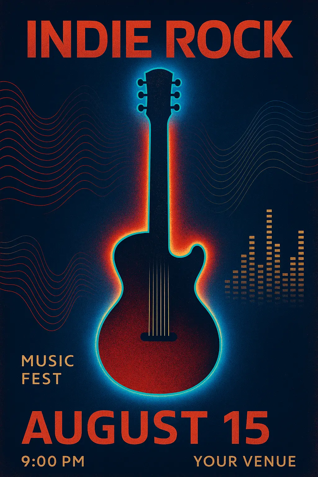 Indie rock Music Poster template with a stylized guitar silhouette