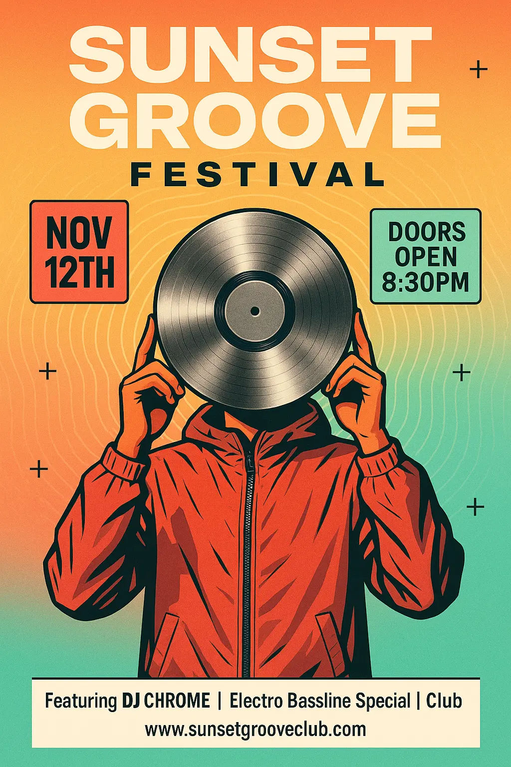 EDM Music Poster template with DJ and vibrant gradients