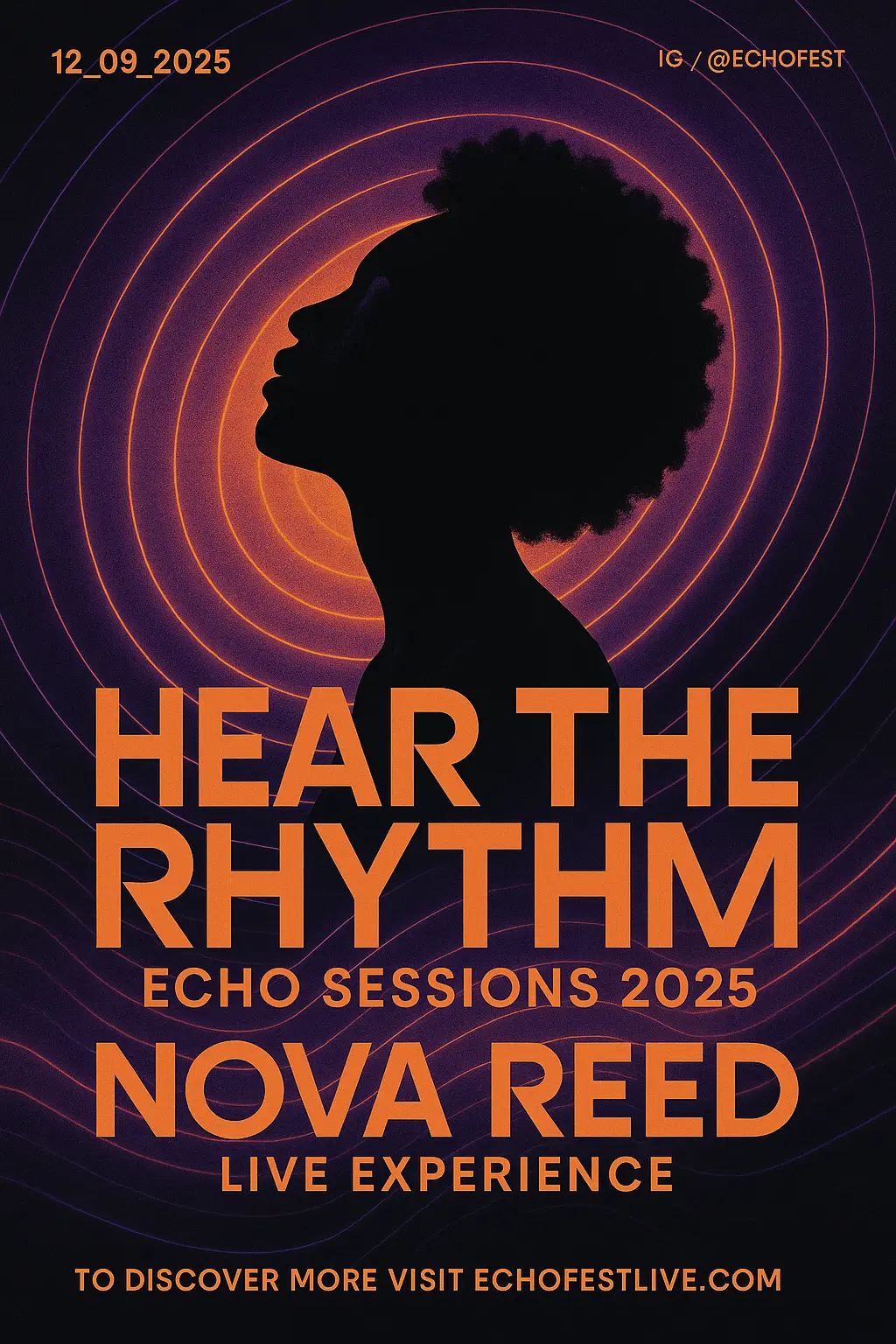Vibrant Music Poster template with silhouetted singer and neon waves