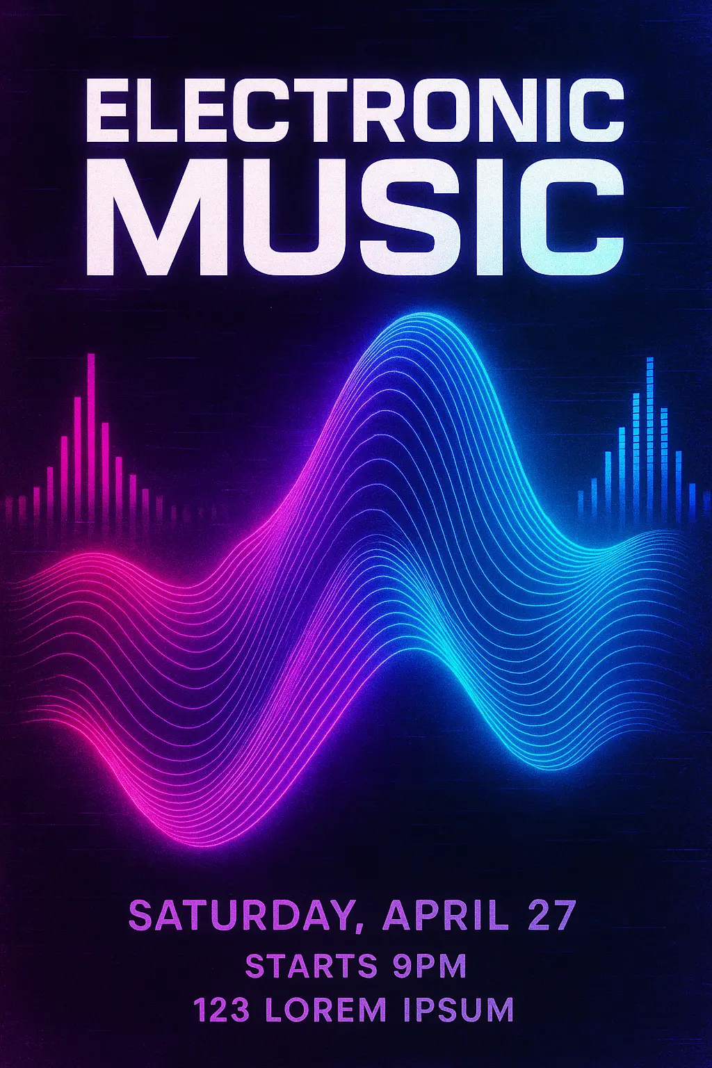 Music Poster template featuring dynamic abstract wave with neon colors