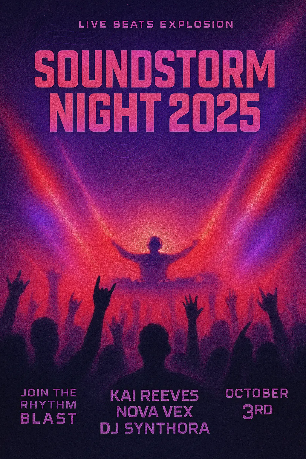 EDM Music Poster template with crowd silhouette and neon lights