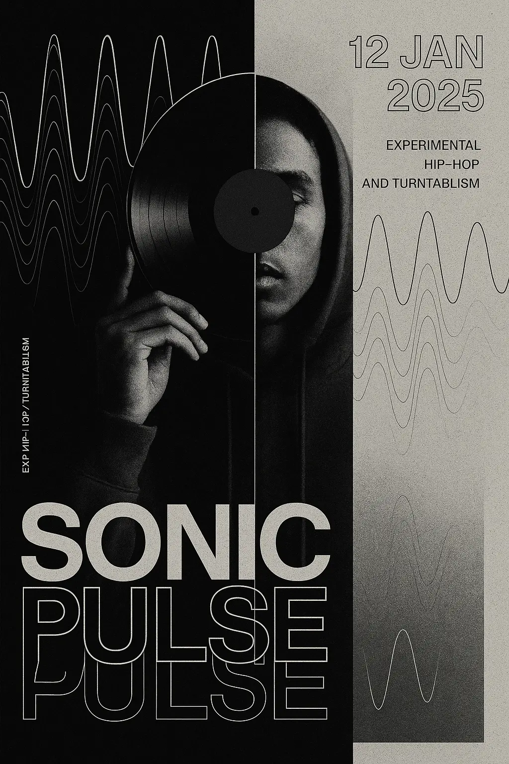 Experimental Music Poster template with vinyl and waveform design