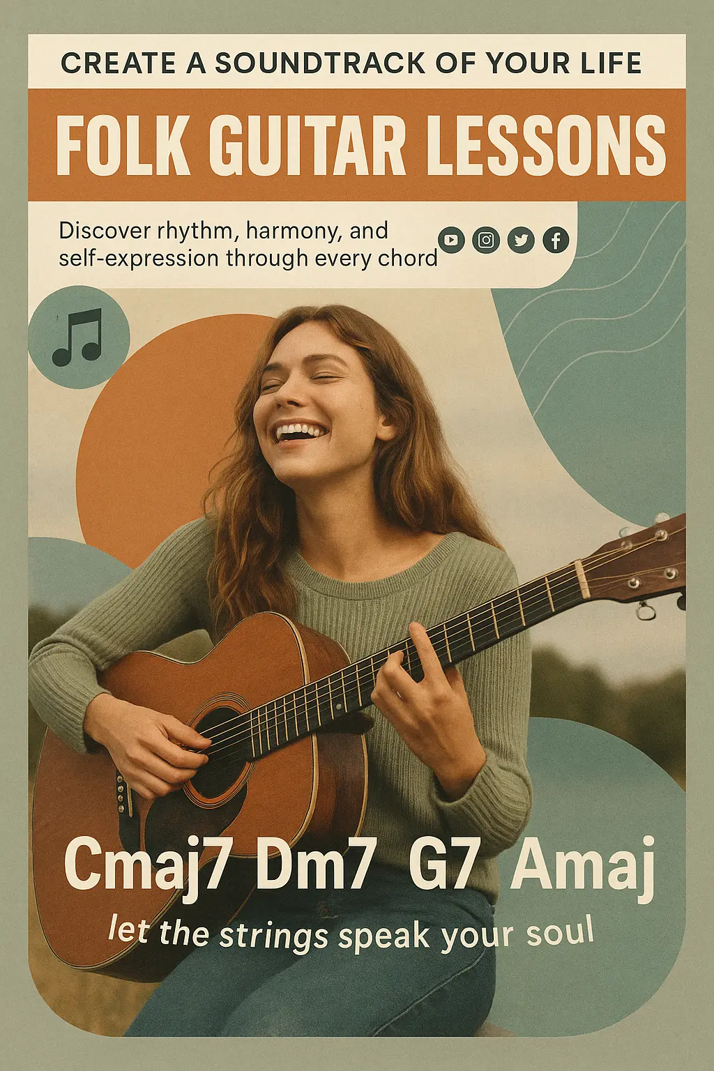 Indie folk Music Poster template with guitar and abstract shapes