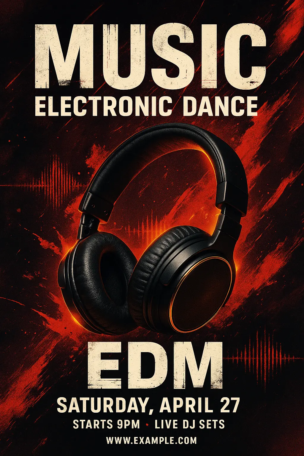 Music Poster template with headphones and vibrant red accents
