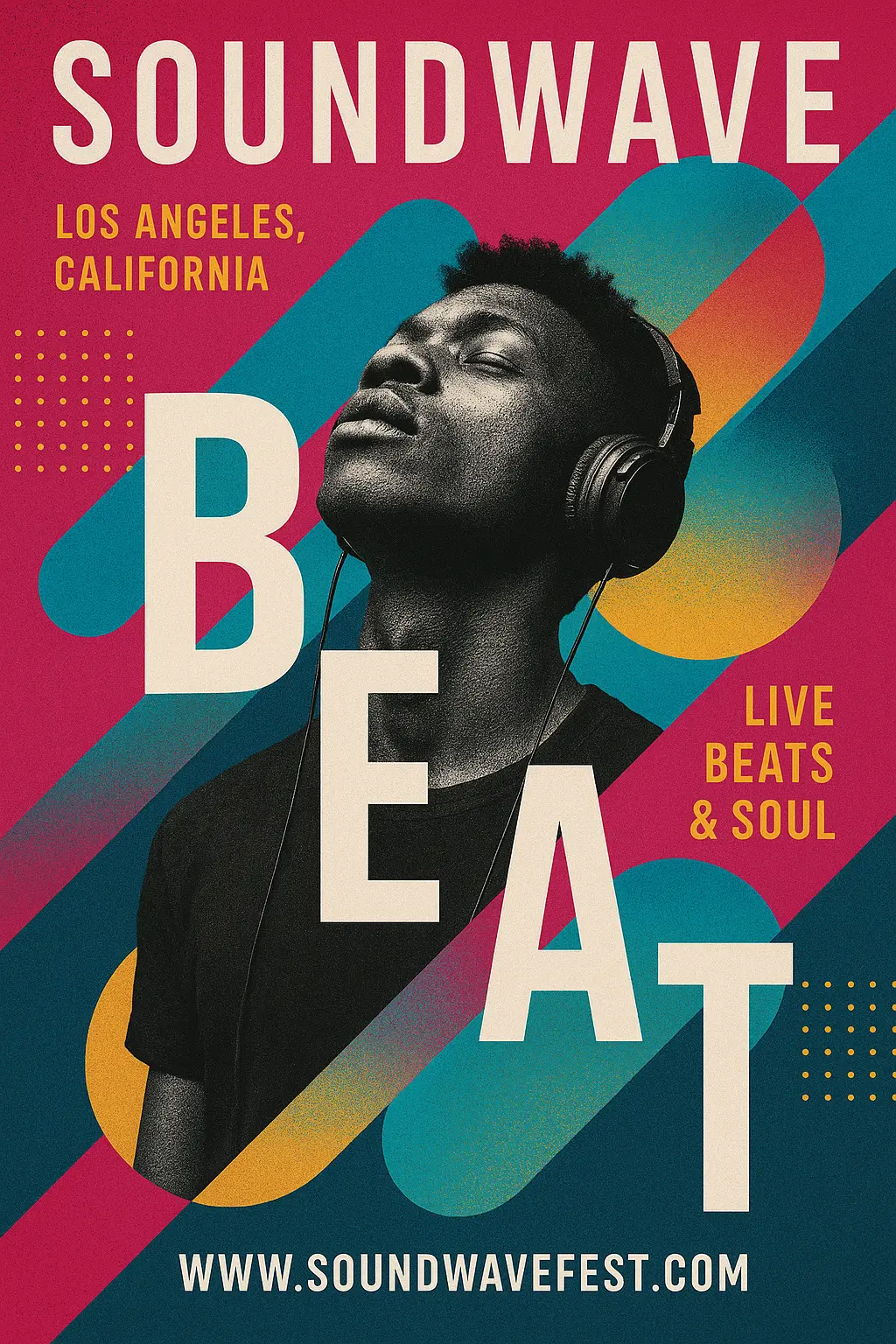 Bold Music Poster template with geometric collage and vibrant colors