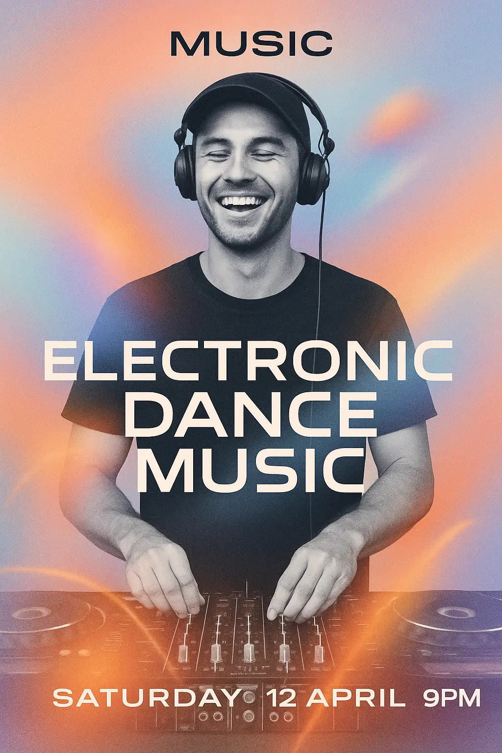 Music Poster template featuring DJ in minimalistic photorealistic style