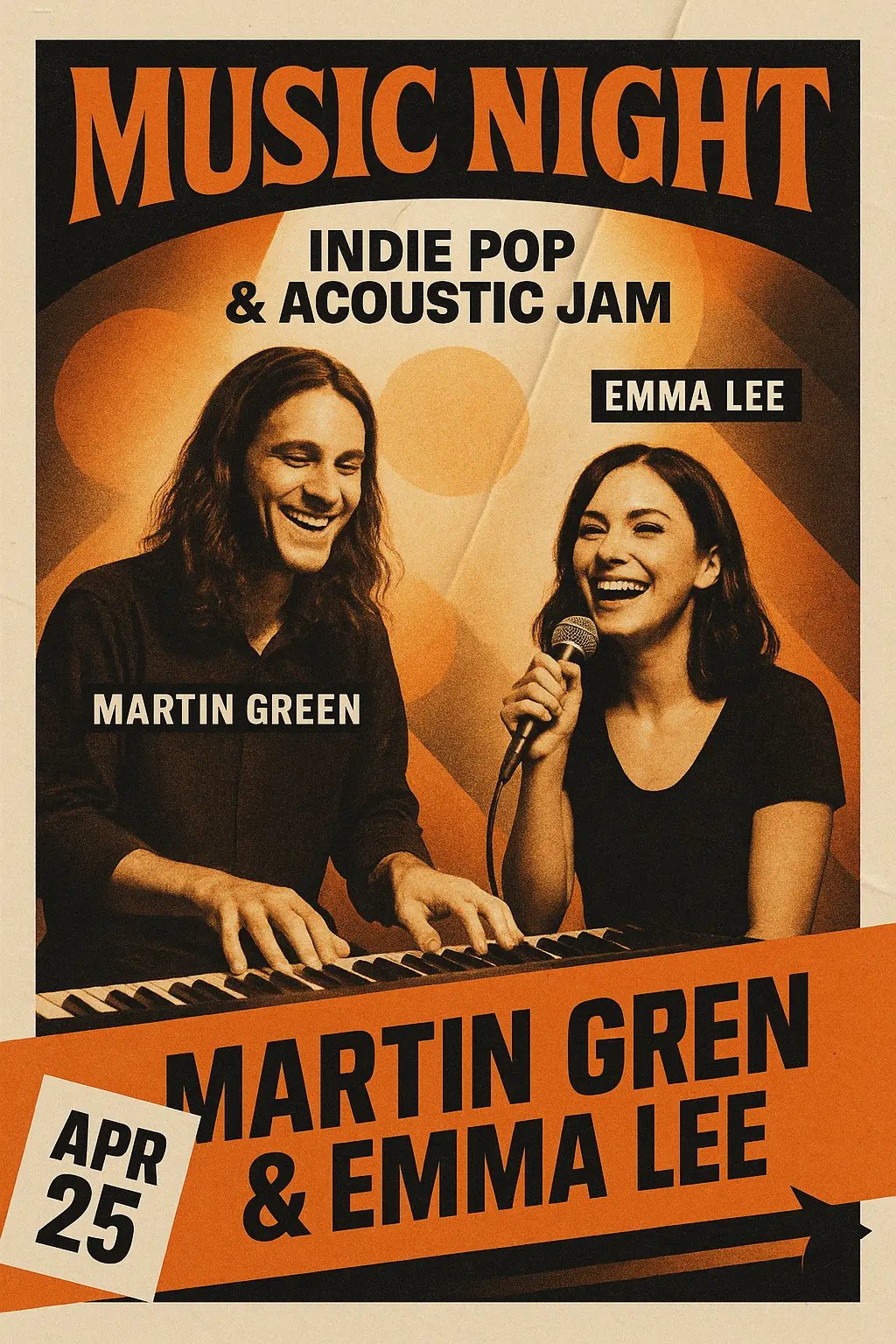 Indie-style Music Poster template with live duo and bold graphics