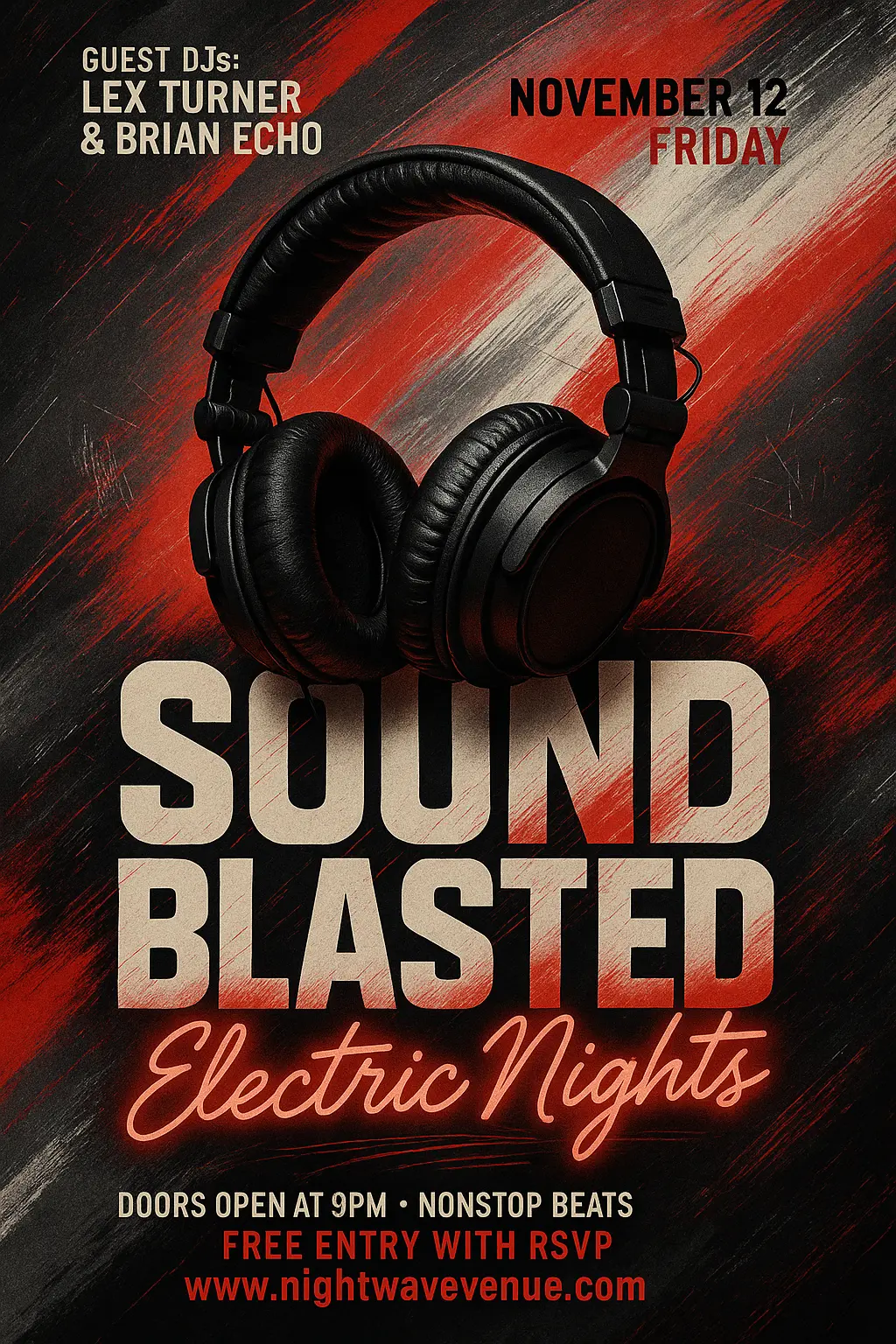 EDM Music Poster template with bold graphics and DJ headphones
