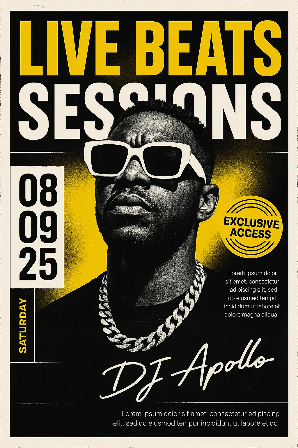 Stylish urban Music Poster template with bold sunglasses portrait