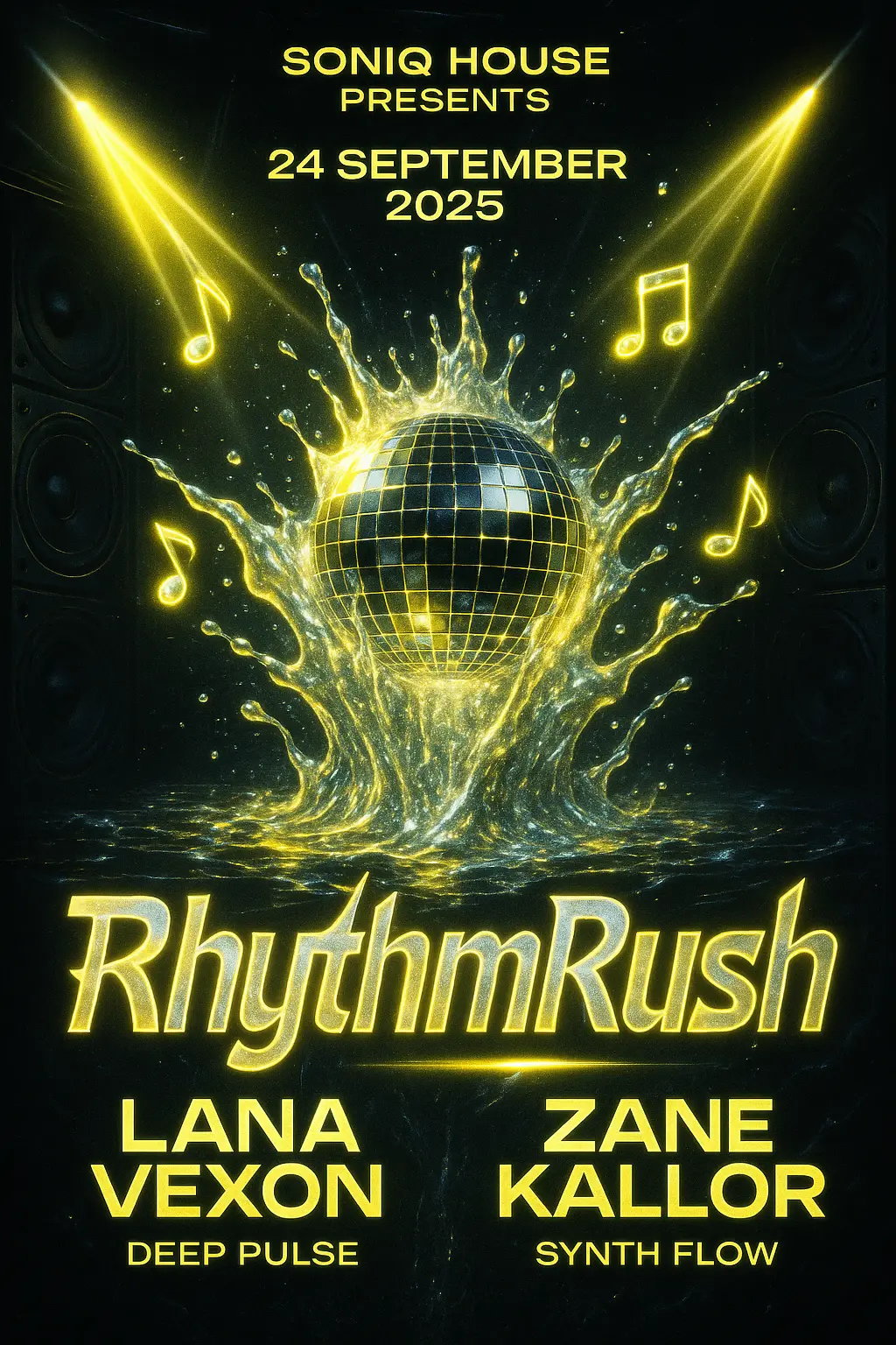 Energetic Music Poster template with neon lights and disco theme