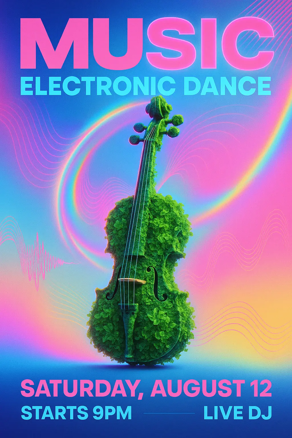 Electronic Music Poster template with abstract violin silhouette and neon gradient colors