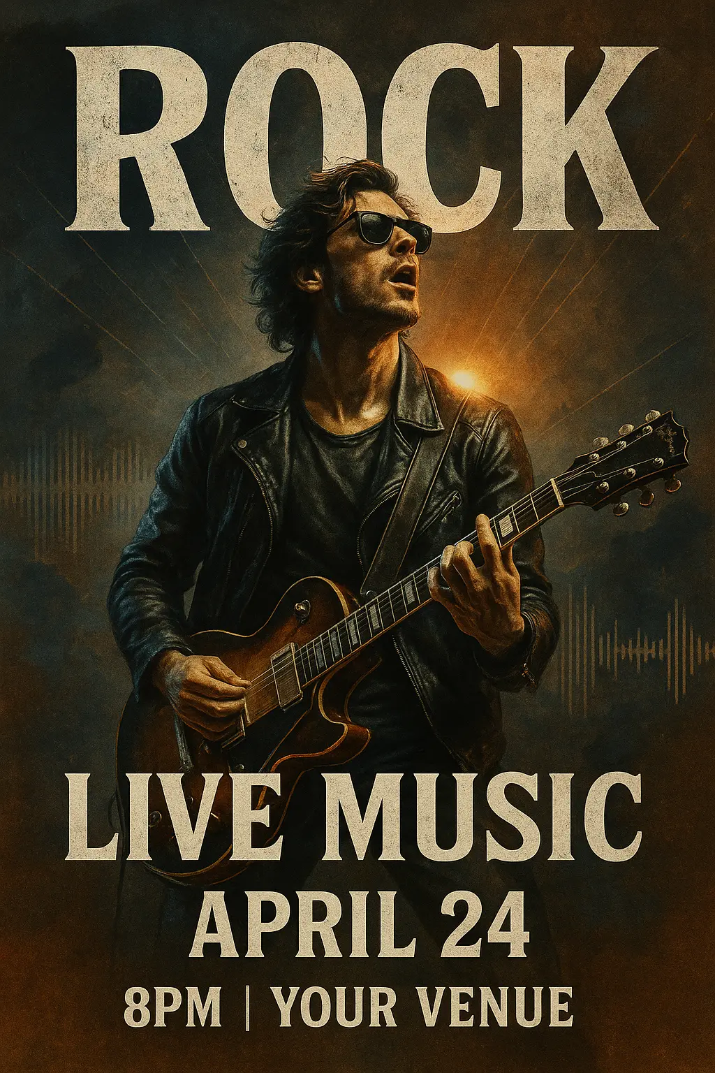 Music Poster template featuring a musician with a guitar