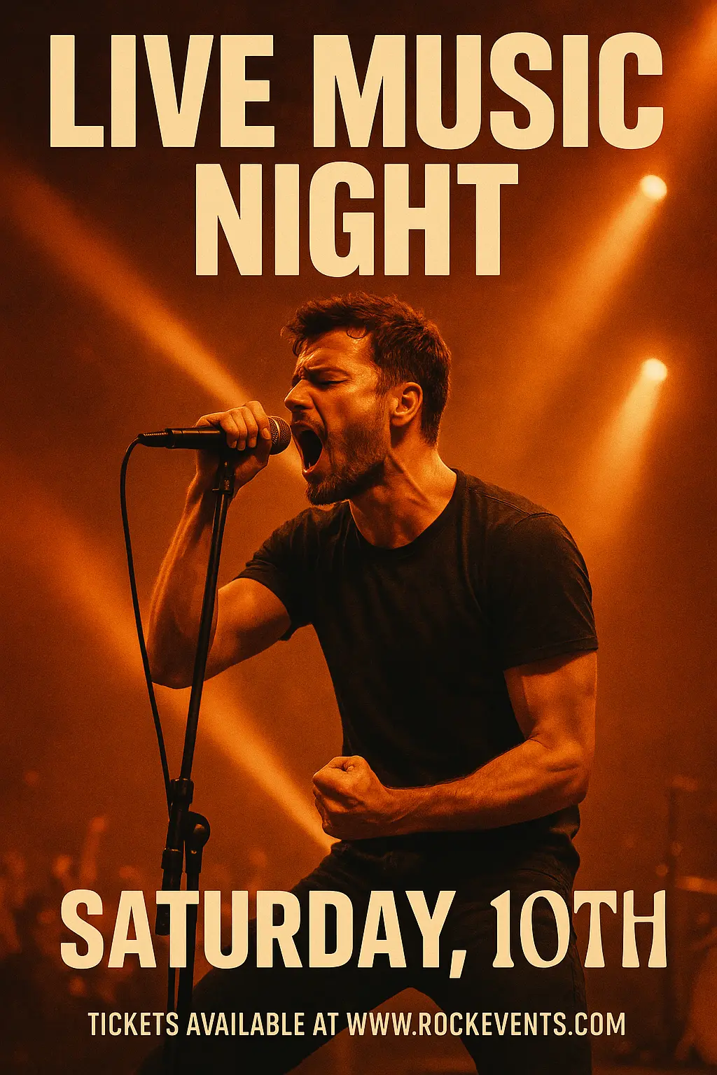 Music Poster template with male singer performing on stage