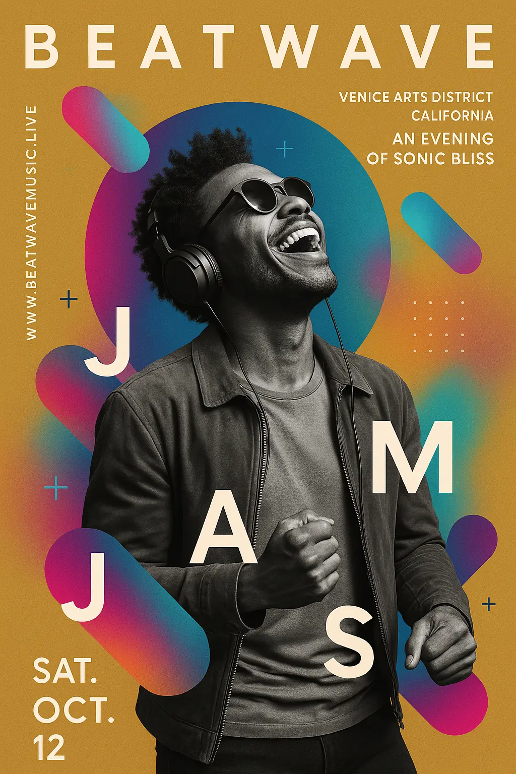 Funk-pop Music Poster template with bold collage and vibrant colors
