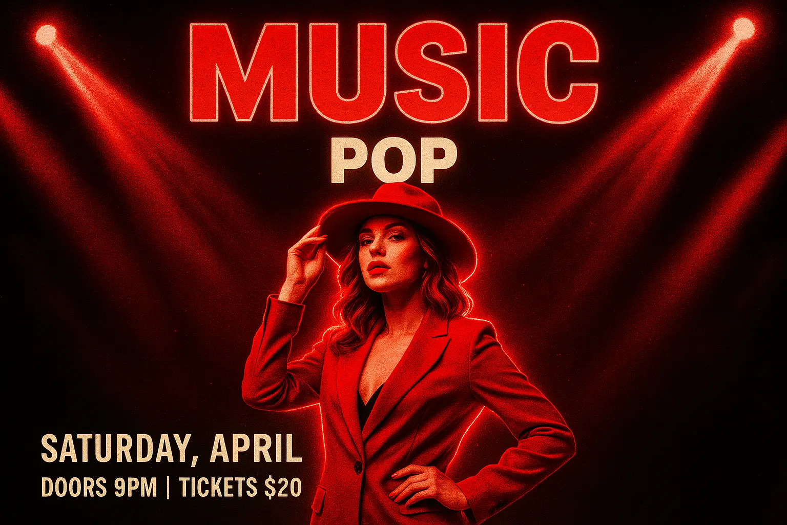Music Poster template with musician and guitar in retro style