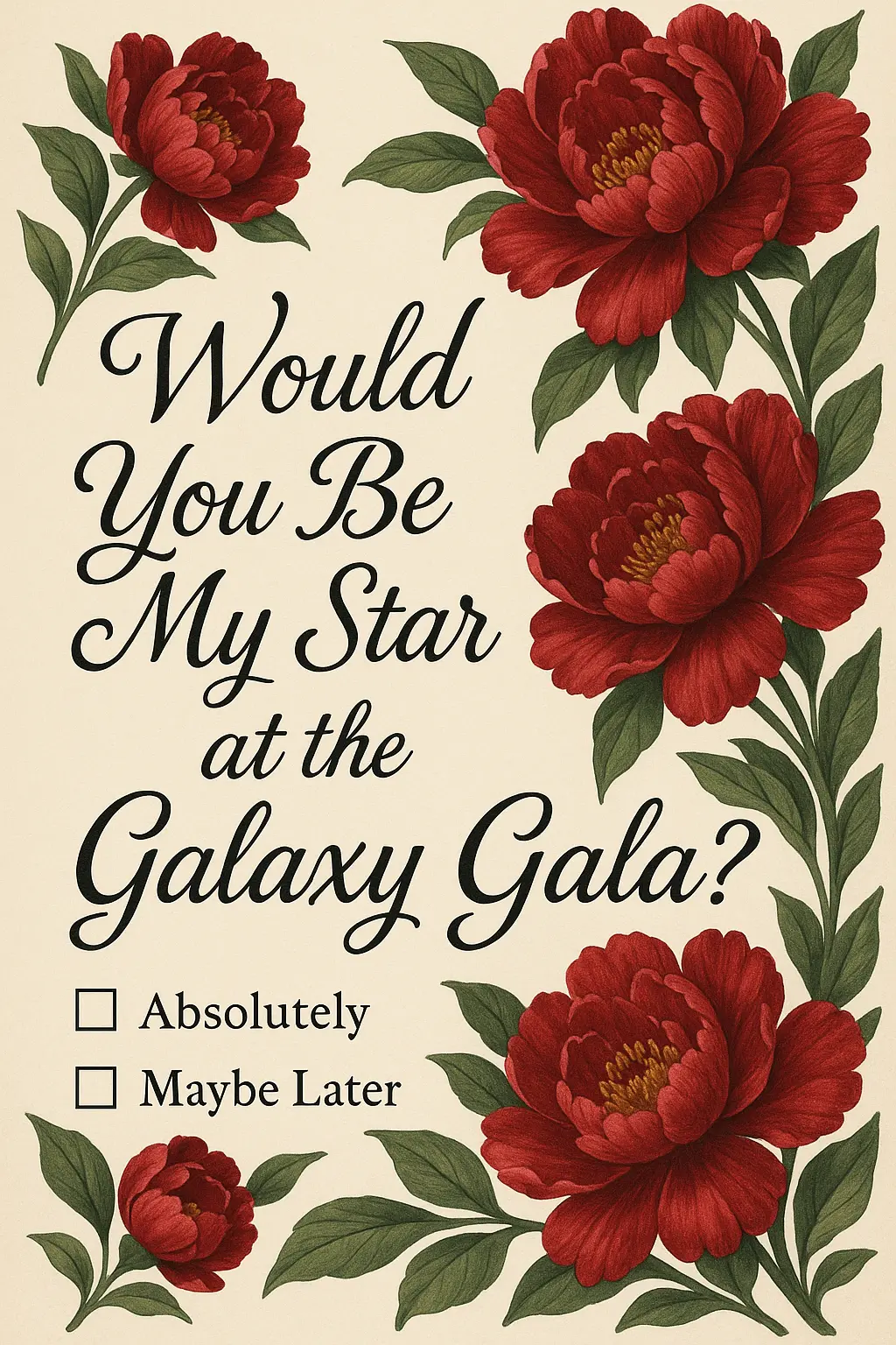 Romantic floral-themed Promposal Poster template with checkboxes