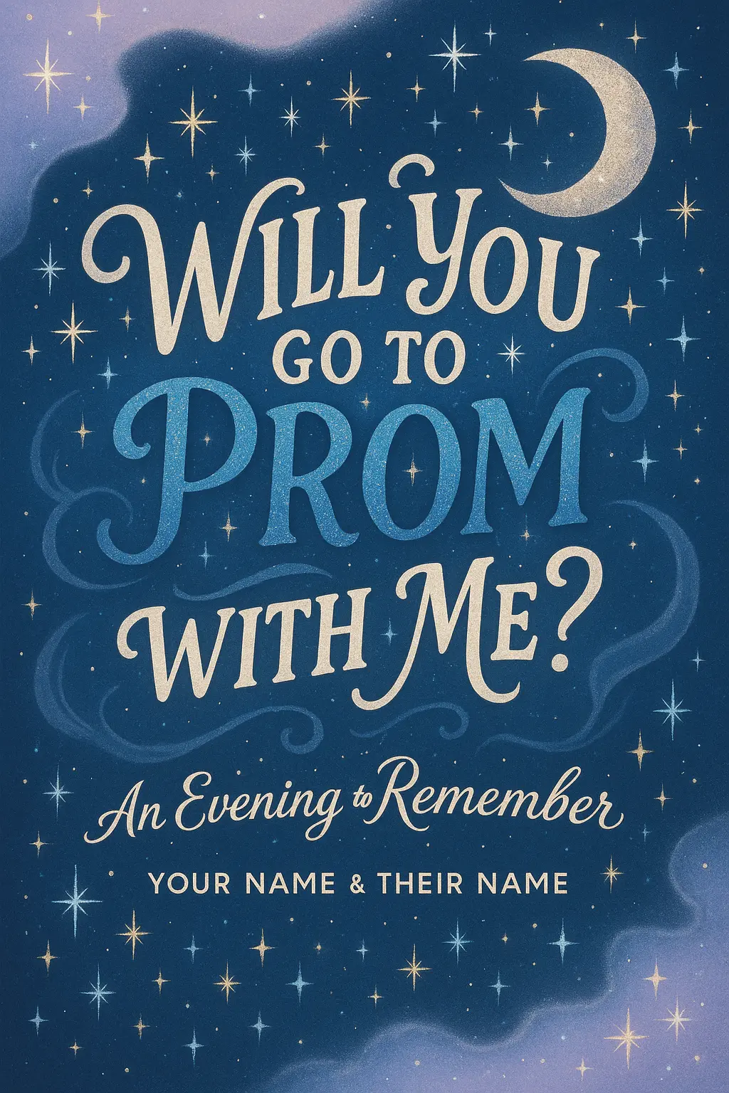 Promposal Poster template featuring romantic starry night design with playful text.
