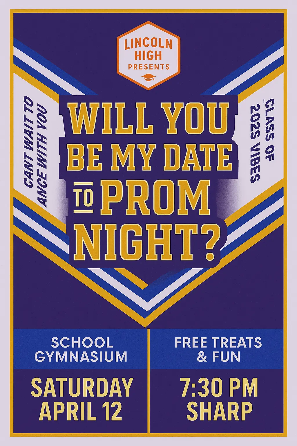 Bold Promposal Poster template with chevron stripes and school-themed colors