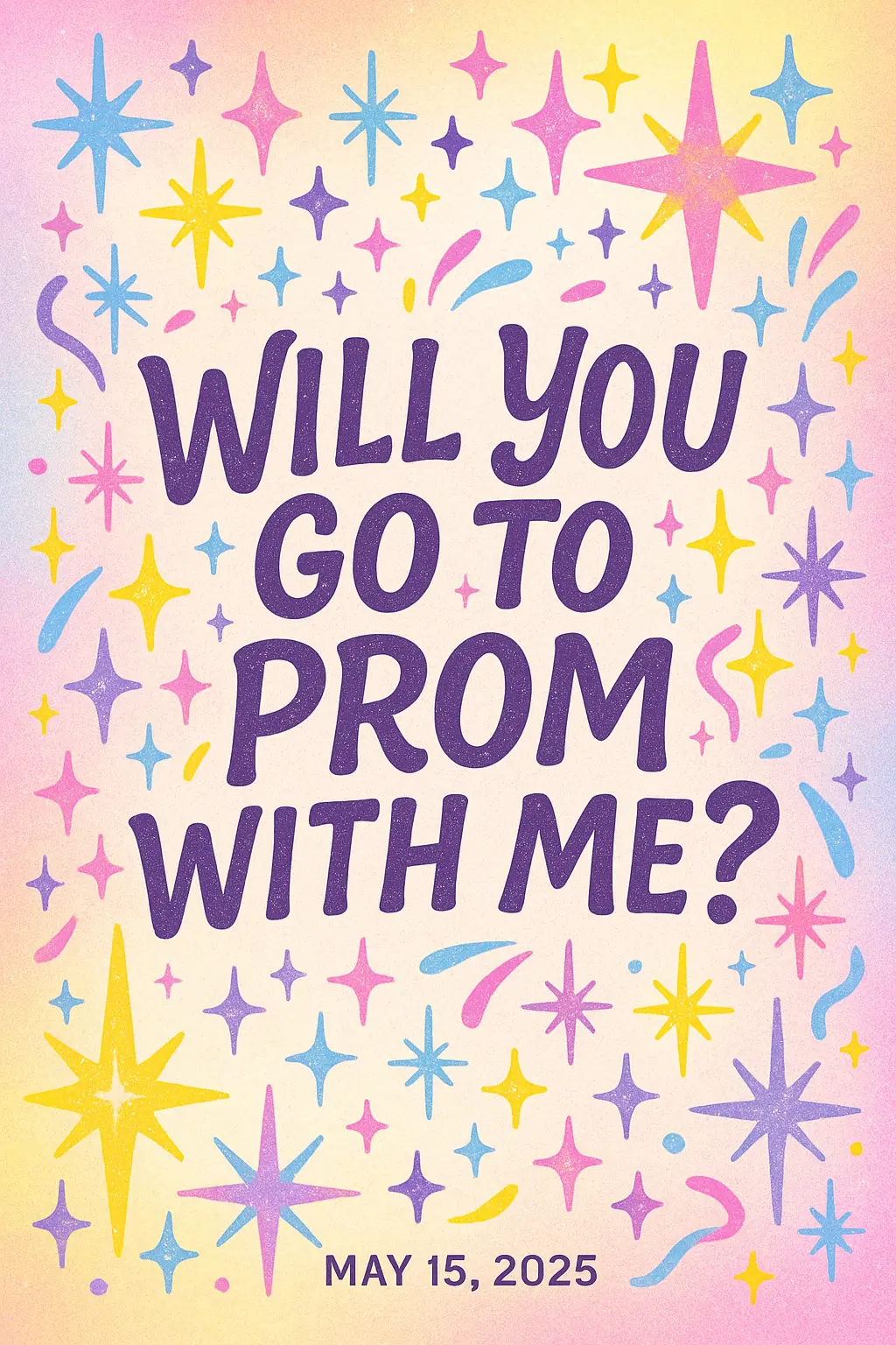 Promposal Poster template with colorful stars and hand-lettered typography