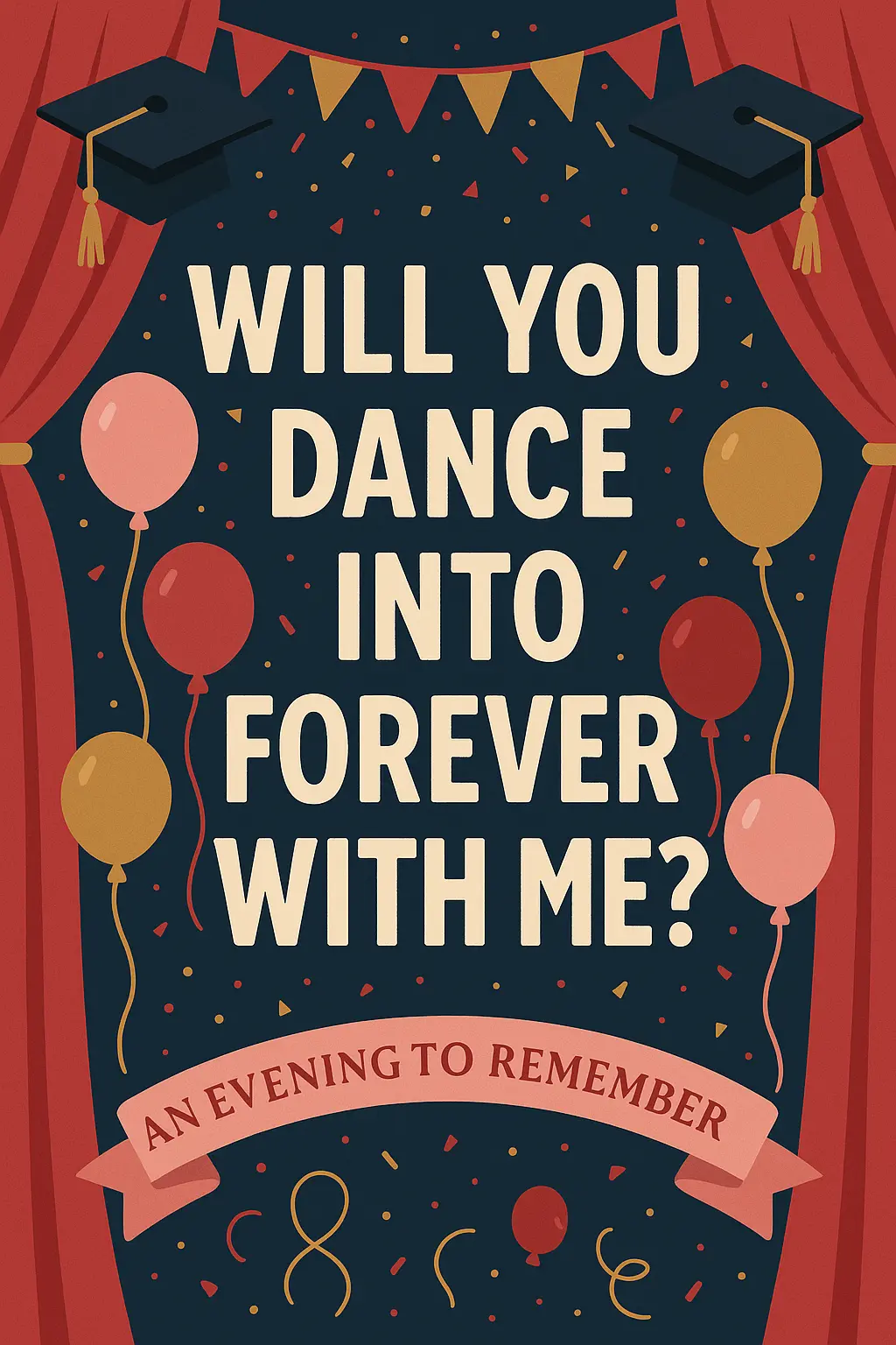 Colorful Promposal Poster template with balloons and curtains