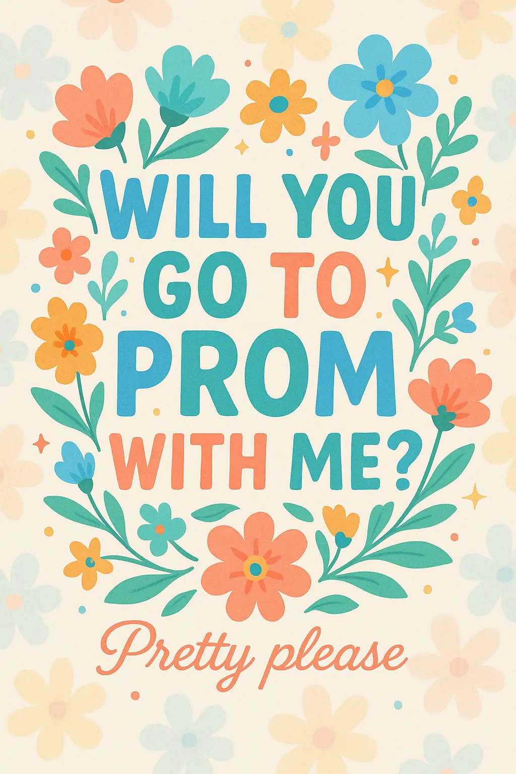 Promposal Poster template with floral designs and playful typography