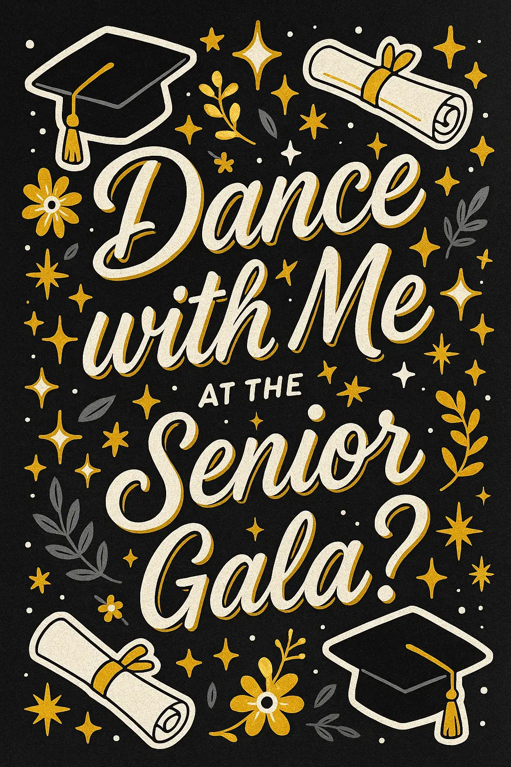 Graduation-themed Promposal Poster template with stars and caps.