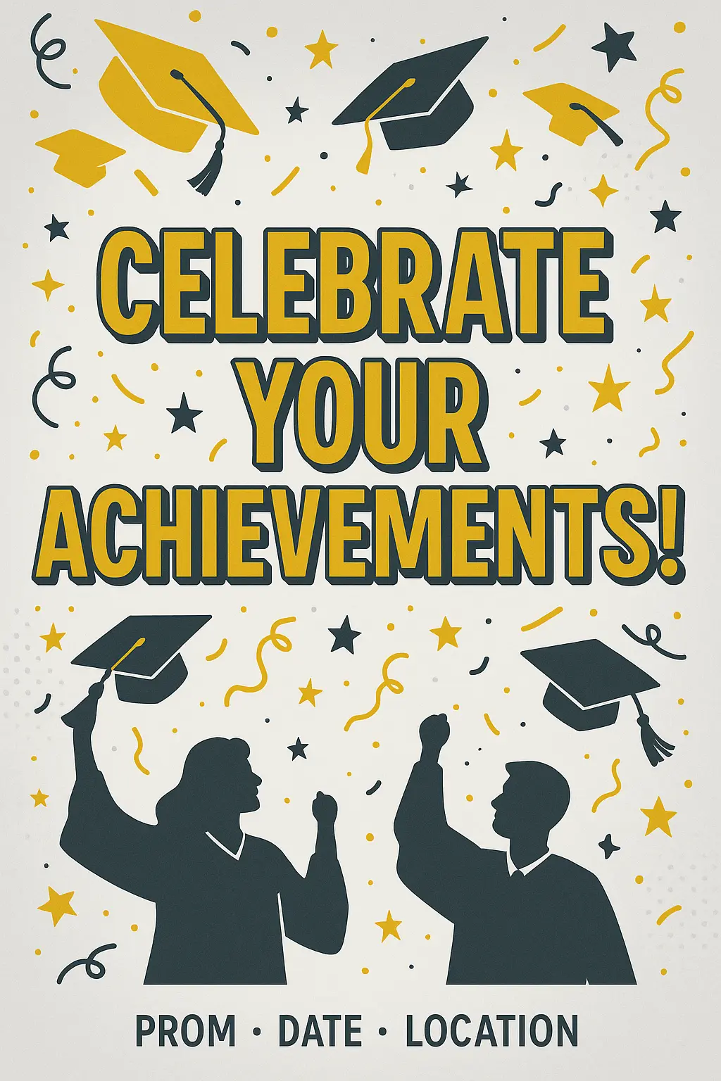 Promposal Poster template featuring graduation celebration in gold and gray