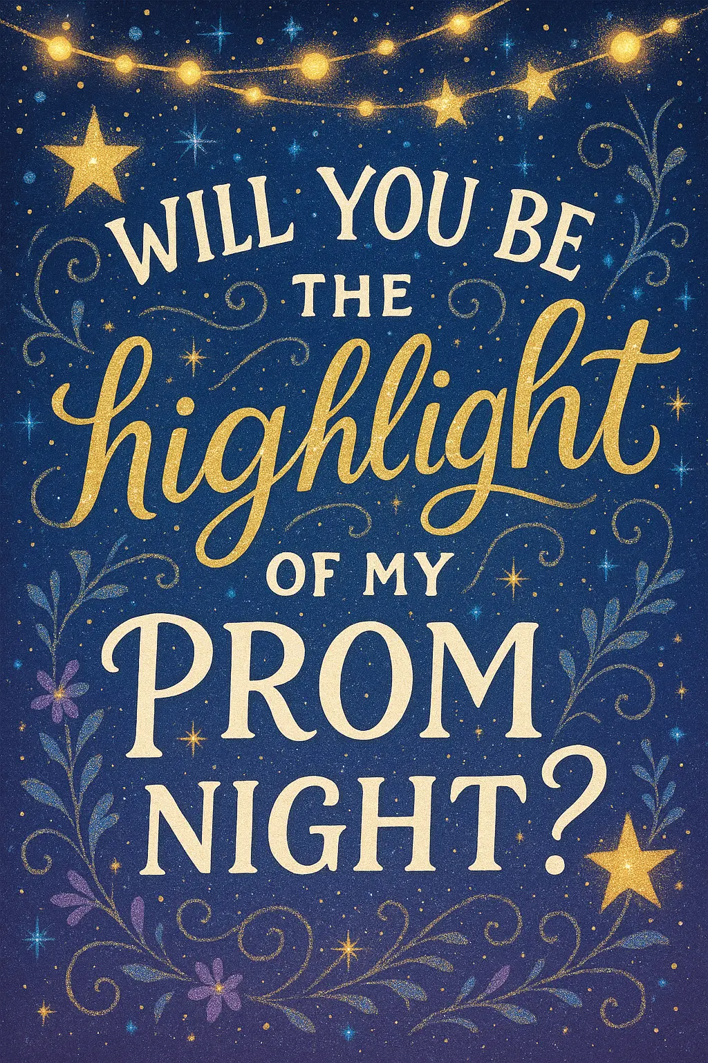 Promposal Poster template featuring starry night, glowing stars, and romantic message