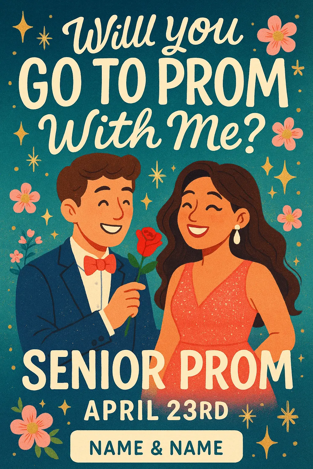 Promposal Poster template with a cheerful couple at senior prom