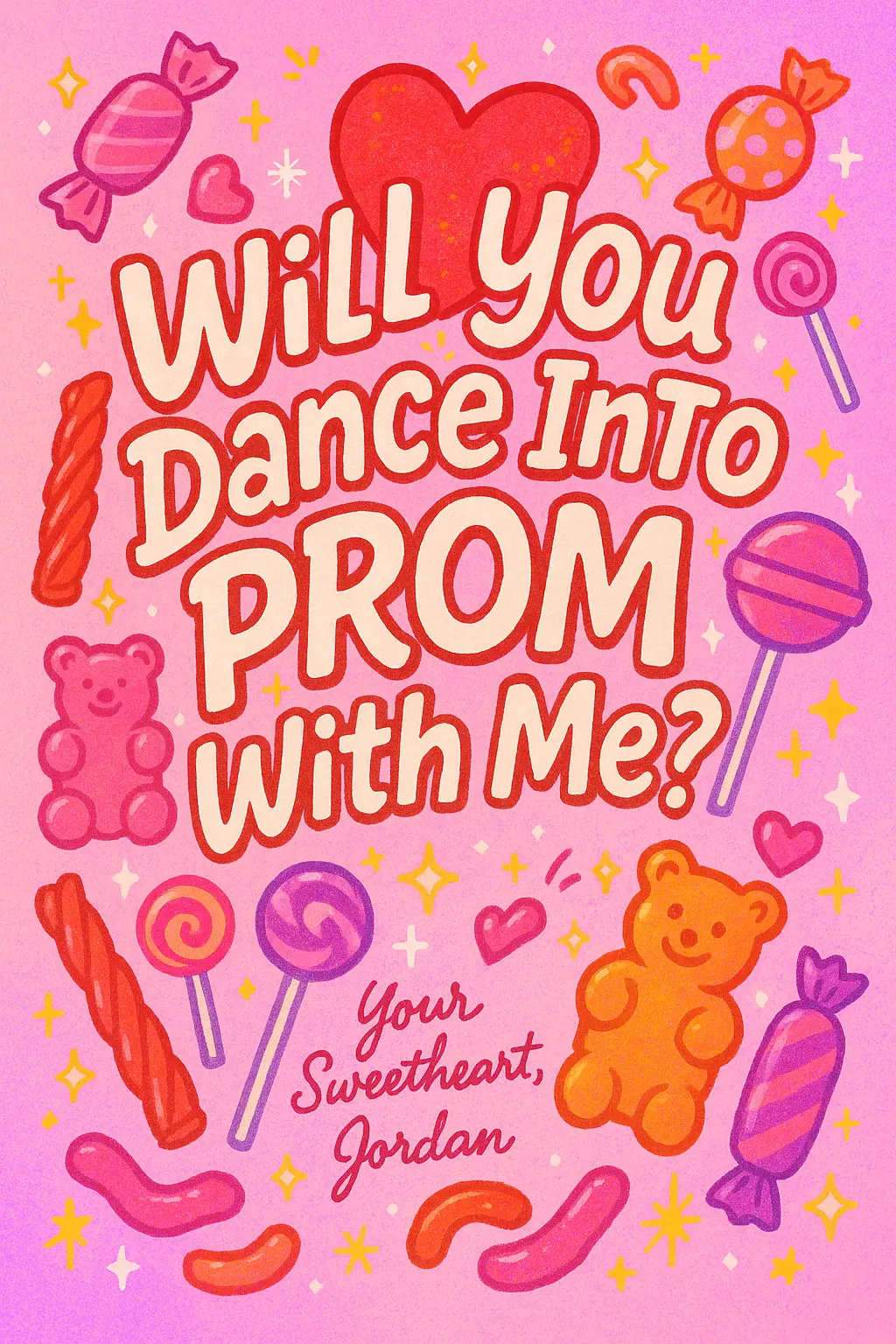 Colorful candy-themed Promposal Poster template with sweet message
