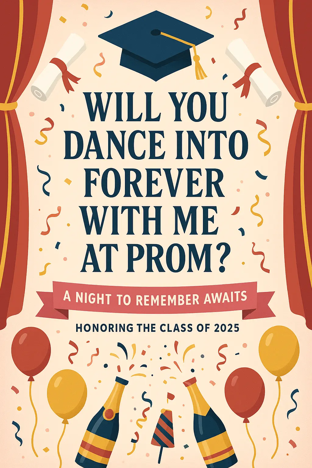 Colorful Promposal Poster template with bold text and party icons