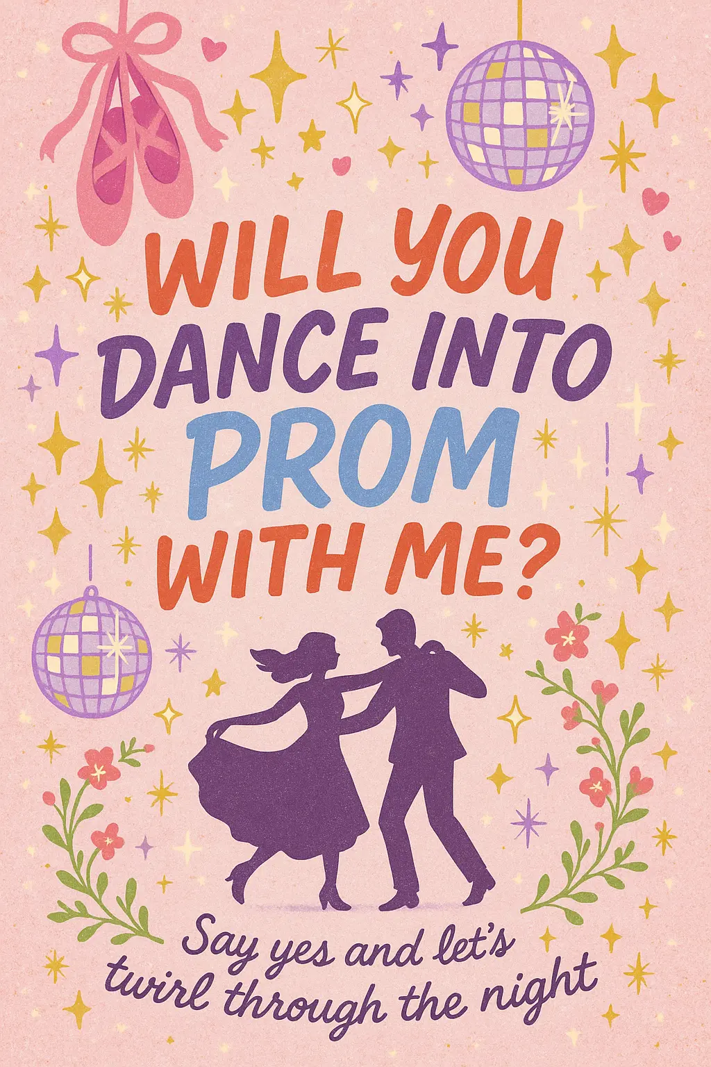 Colorful Promposal Poster template with dance-themed icons and bold text