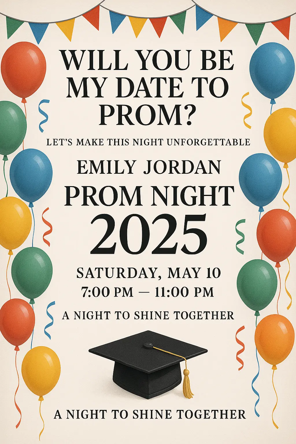 Colorful Promposal Poster template with balloons and festive text
