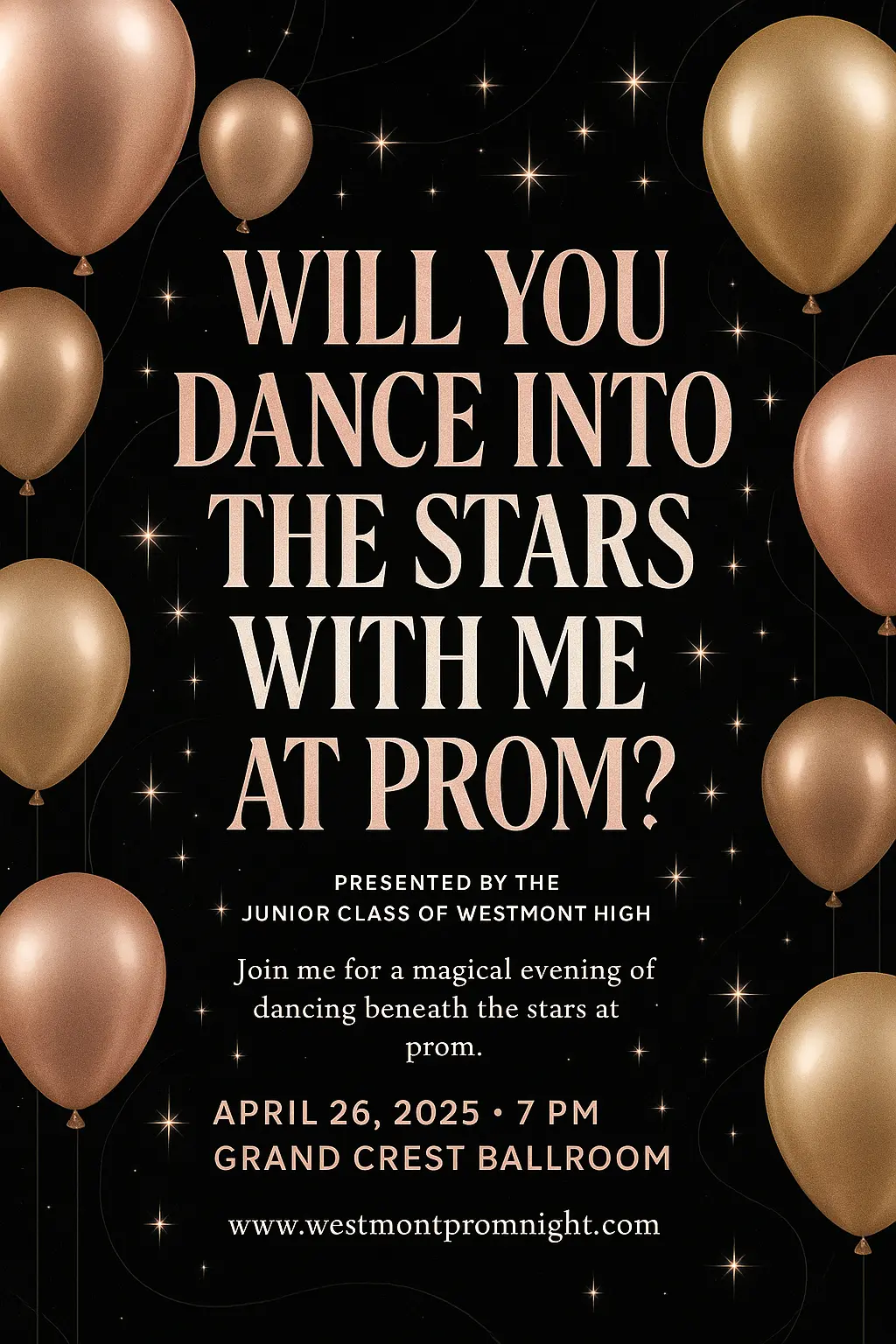 Elegant Promposal Poster template with balloons and celestial theme