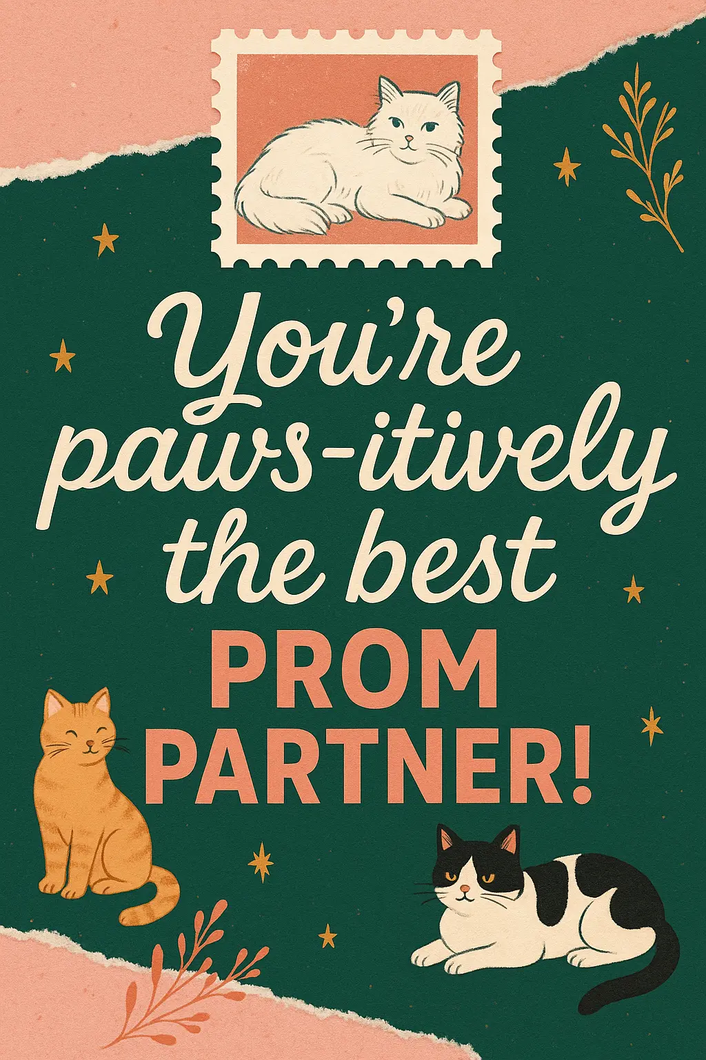 Whimsical Promposal Poster template with cat stamp and floral accents