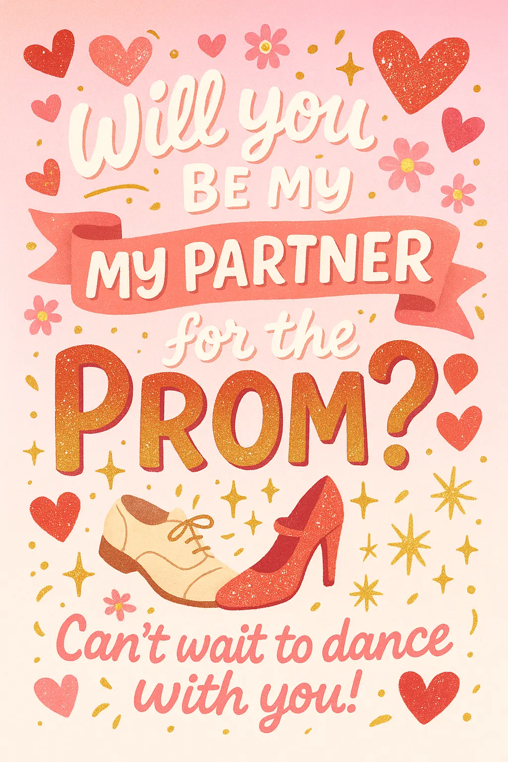 Promposal Poster template featuring bold typography and heart-themed illustrations