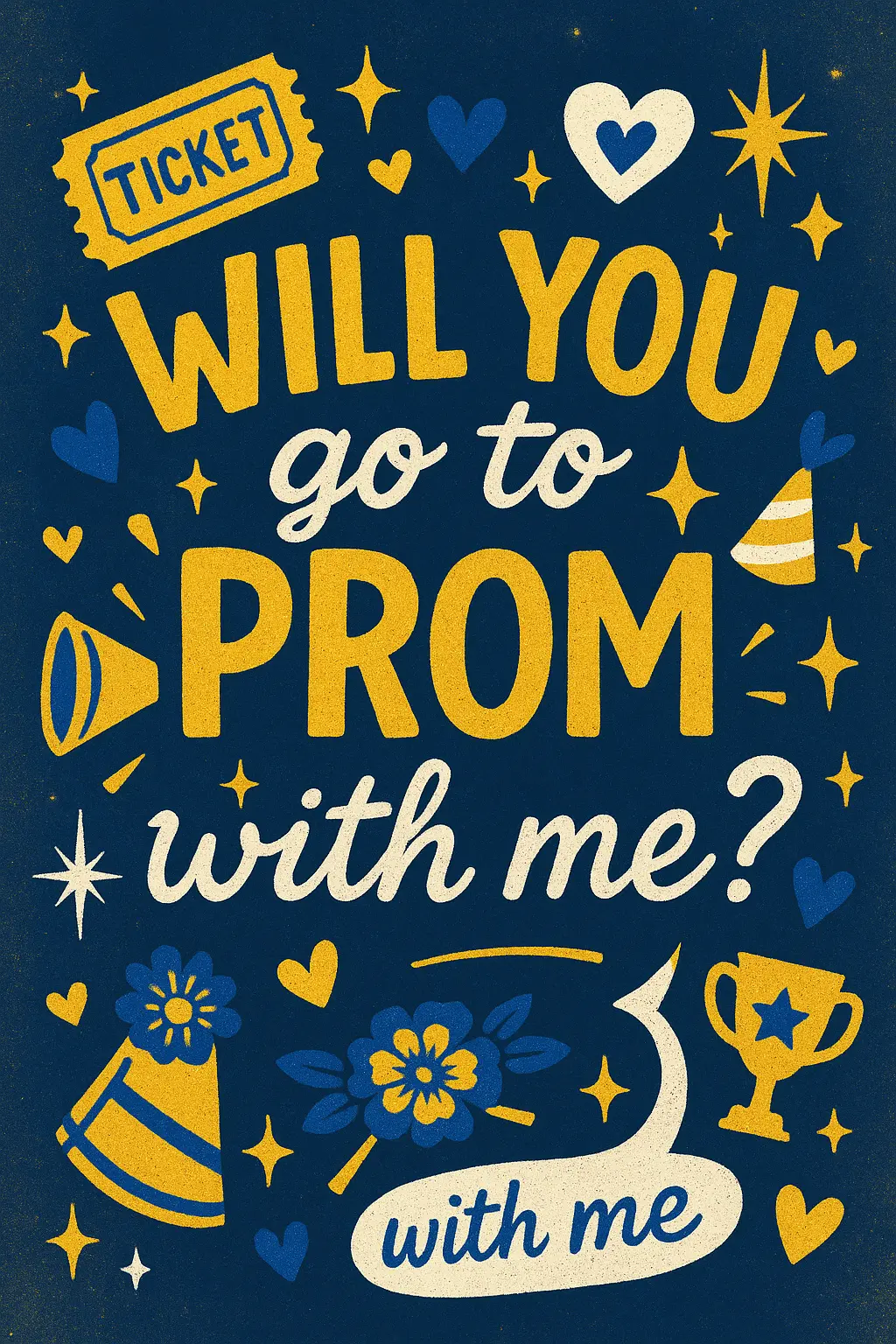 Promposal Poster template featuring playful typography, school colors, and heart accents.