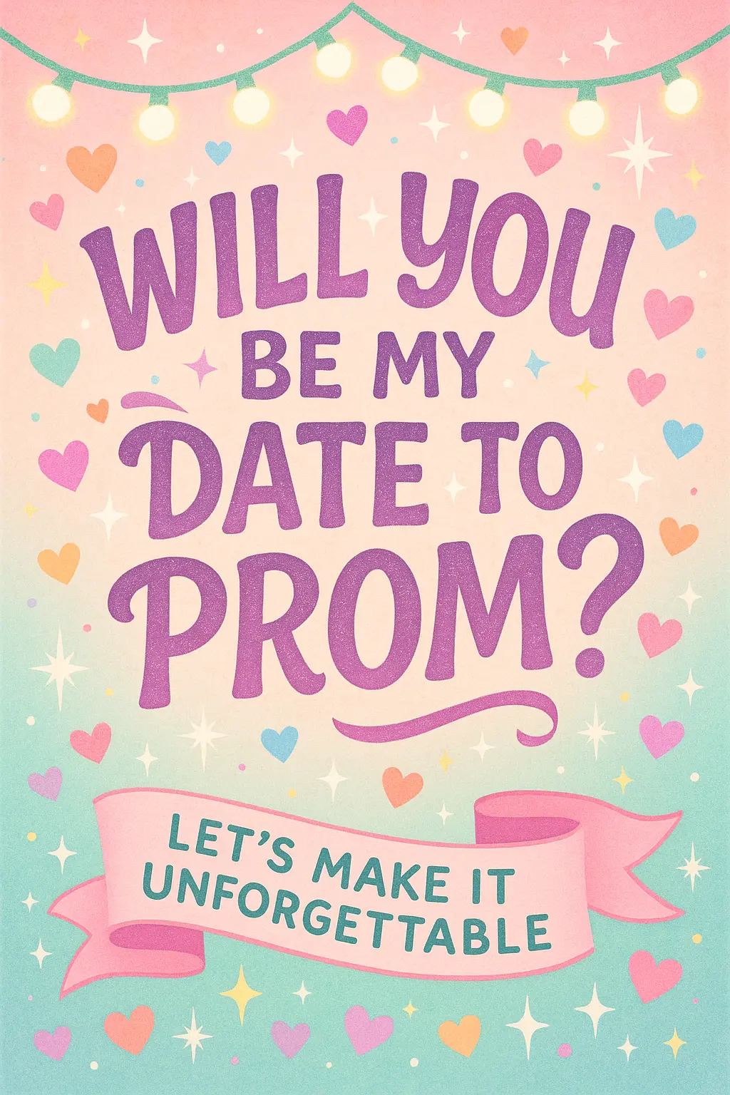 Promposal Poster template with bold hand-lettered text and vibrant pastel theme.