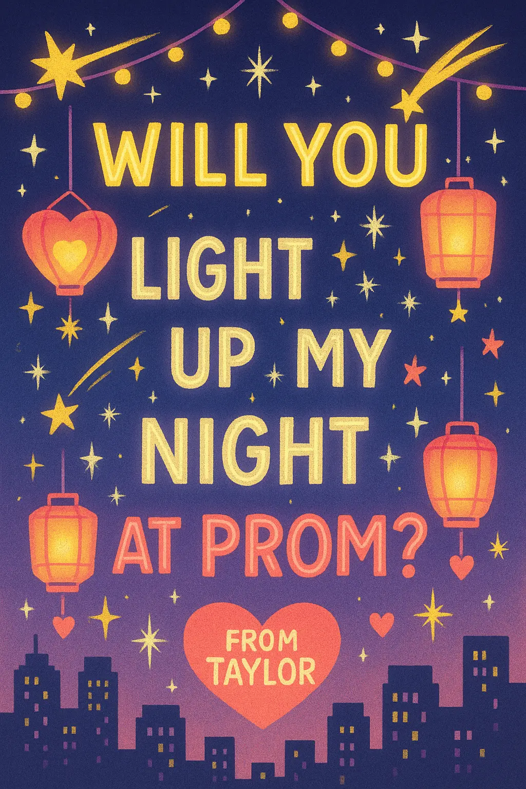 Romantic Promposal Poster template with lanterns and stars