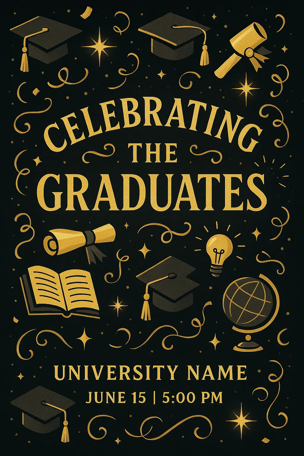 Promposal Poster template with graduation celebration theme in black and gold