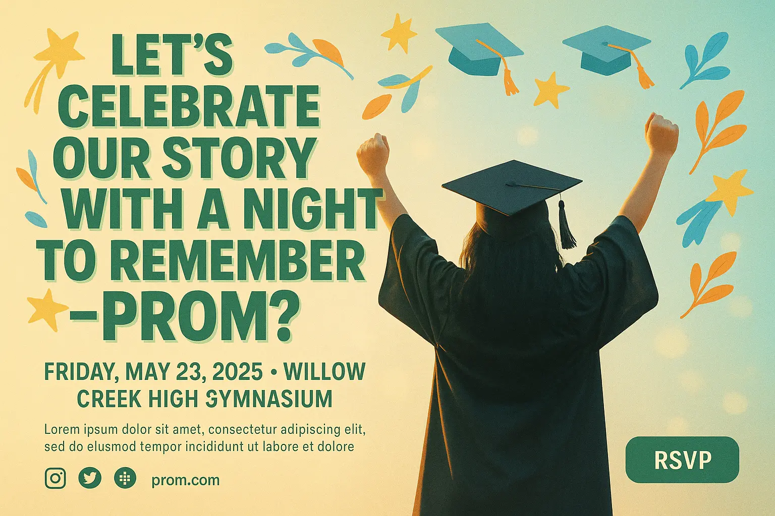 Whimsical Promposal Poster template with floral motifs.